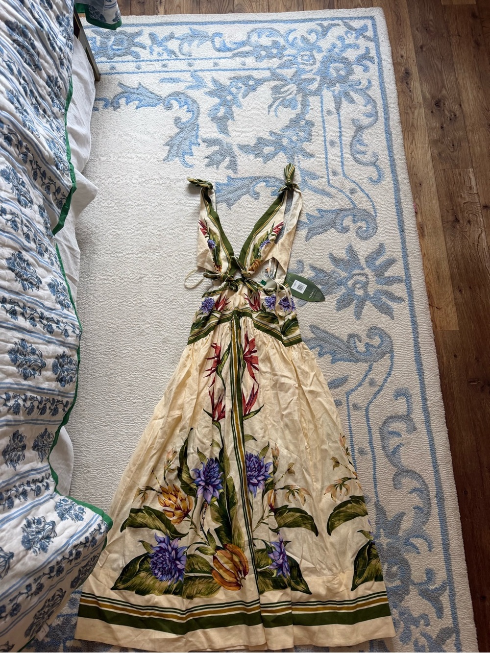 FARM Rio Cream Maxi Dress with Green Trim and Floral Print - Picture 5 of 7